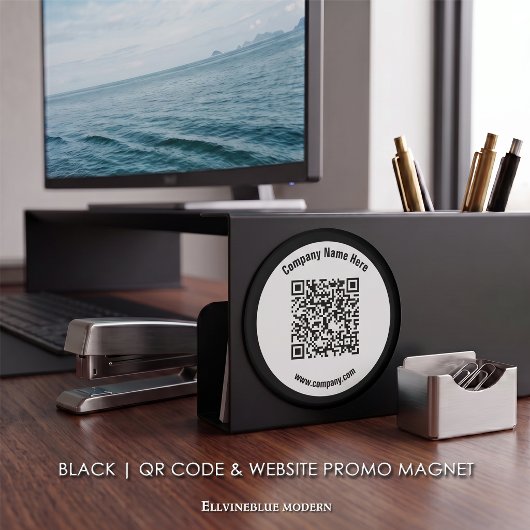 Zwarte aangepaste QR-code en websitepromo Magneet
