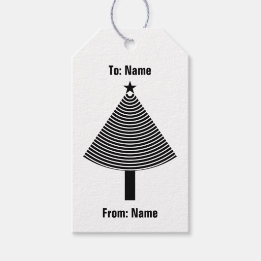 Zwarte Abstracte kerstboom met streep Cadeaulabel (Voorkant)