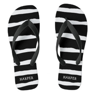 Zwarte Abstracte strepen met Jouw naam Teenslippers