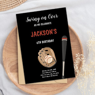 Zwarte achtergrond Baseball Birthday-uitnodigingen Kaart