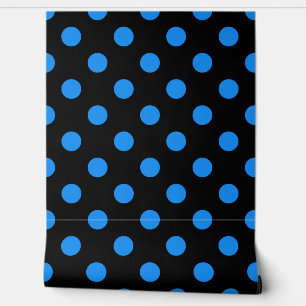 Zwarte achtergrond Blauwe Polka Dots Behang