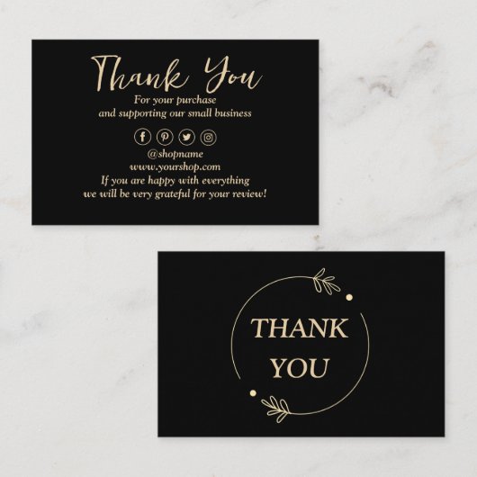 Zwarte achtergrond dank u visitekaartje (Voorkant / Achterkant)