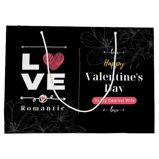 Zwarte achtergrond Feminine Happy Valentine Dag Groot Cadeauzakje (Achterkant)
