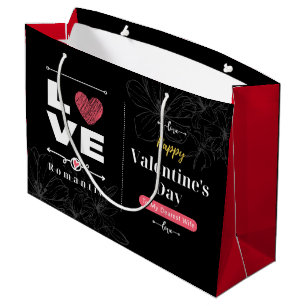 Zwarte achtergrond Feminine Happy Valentine Dag Groot Cadeauzakje