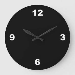 Zwarte achtergrond Grote witte getallen wandklok Grote Klok
