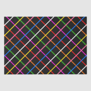 Zwarte Achtergrond Kleurrijk Windowpane Plaid Desi Tissuepapier