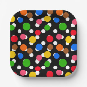 Zwarte achtergrond Kleurrijke Polka Dots Papieren Bordje
