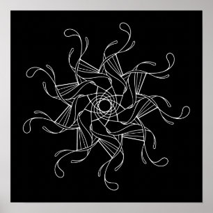 Zwarte achtergrond Mandala grote volwassen kleuren Poster