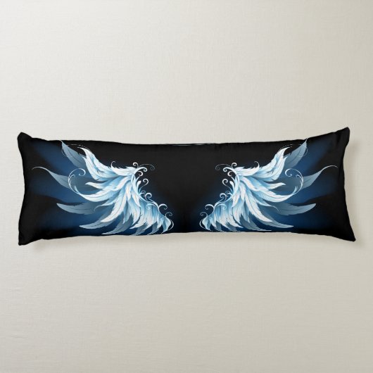 Zwarte achtergrond met blauwe gloeiende engelenvle lichaamskussen (Achterkant)