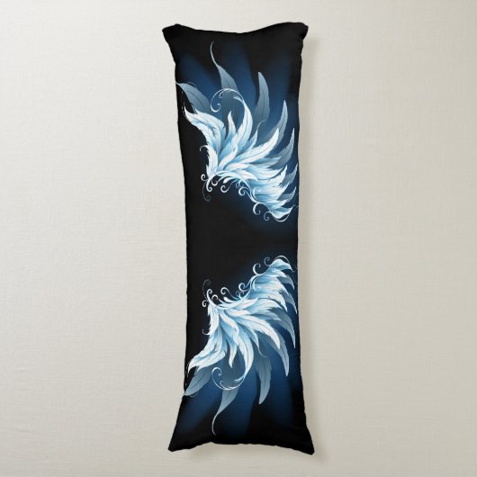 Zwarte achtergrond met blauwe gloeiende engelenvle lichaamskussen (Voorkant Verticaal)