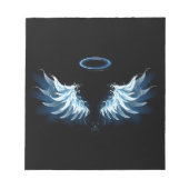 Zwarte achtergrond met blauwe gloeiende engelenvle notitieblok (Voorkant)