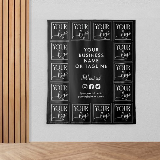 Zwarte achtergrond met uw logo en sociale media ac wandkleed