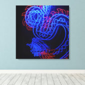 Zwarte achtergrond Neon Blue Dragon Bright Canvas Afdruk (Insitu (Houten vloer))