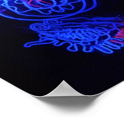 Zwarte achtergrond Neon Blue Dragon Bright Poster (Hoek)