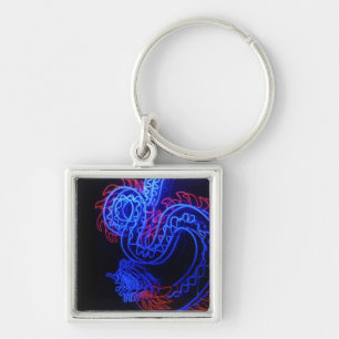 Zwarte achtergrond Neon Blue Dragon Bright Sleutelhanger