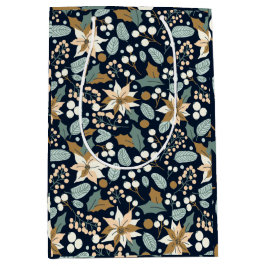 Zwarte achtergrond Poinsettia wintervakantie Medium Cadeauzakje