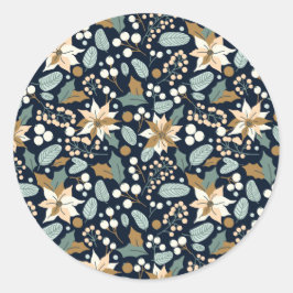 Zwarte achtergrond Poinsettia wintervakantie Ronde Sticker