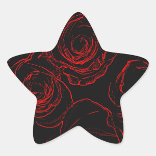 Zwarte achtergrond rode rozen ster sticker