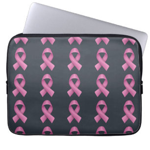 Zwarte achtergrond roze lint patroon laptop sleeve
