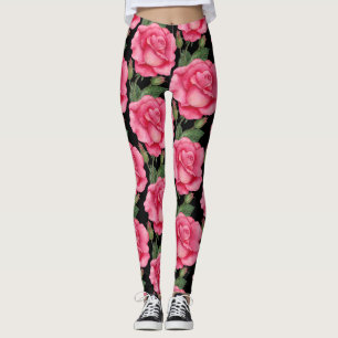 Zwarte achtergrond roze rozen leggings
