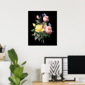 zwarte achtergrond rozen bouquet Redoute Poster (Thuiskantoor)