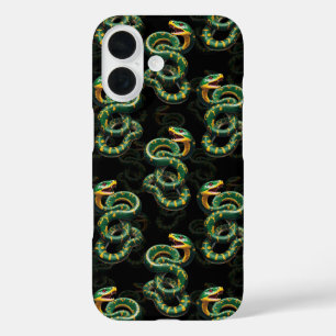 Zwarte Achtergrond Slang Patroon Ontwerp iPhone 16 Hoesje