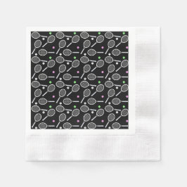 Zwarte achtergrond Tennis Racket Pattern Servet