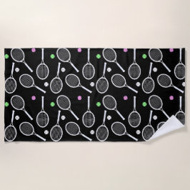 Zwarte achtergrond Tennis Racket Pattern Strandlaken