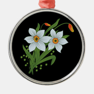 Zwarte achtergrond Tulpen en Daffodils Flowers Metalen Ornament