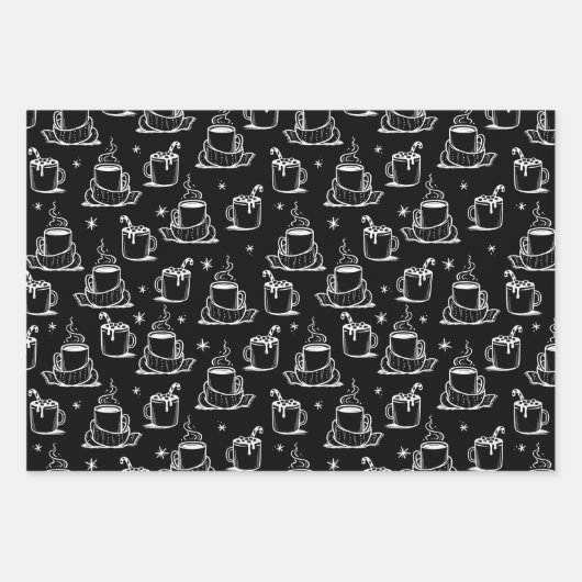 Zwarte achtergrond van Cute Hot Coffee zonder naad Inpakpapier Vel (Voorkant 2)