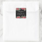 Zwarte achtergrond van Elegant Red KerstFlowers Vierkante Sticker (Tas)