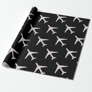 Zwarte achtergrond van Funky Grey Plane Pilot Avia Cadeaupapier