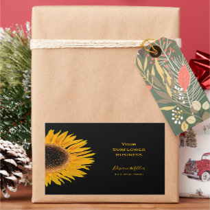 Zwarte achtergrond van gele zonnebloem Land Rustis Rechthoekige Sticker