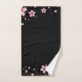 Zwarte Achtergrondroze Floral Border Bad Handdoek (Handdoek)