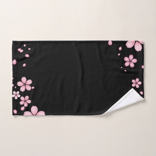 Zwarte Achtergrondroze Floral Border Bad Handdoek (Handdoek)