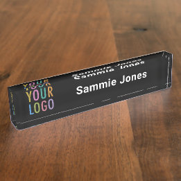 Zwarte Acryl Desk Naam Bord Business Logo Modern Naambordje