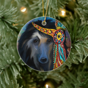 Zwarte Afghaanse windhond Keramisch Ornament