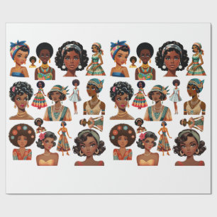 Zwarte Afrikaanse Vrouw Modekunst 20s tot 70s Tijd Cadeaupapier