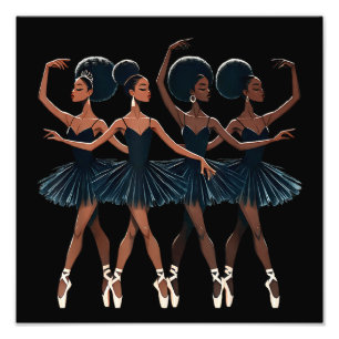 Zwarte Afro-Amerikaanse Ballerina Ballet Dance Gir Foto Afdruk