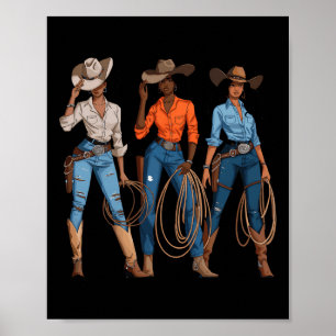 Zwarte Afro-Amerikaanse Cowgirl Western Country Ro Poster