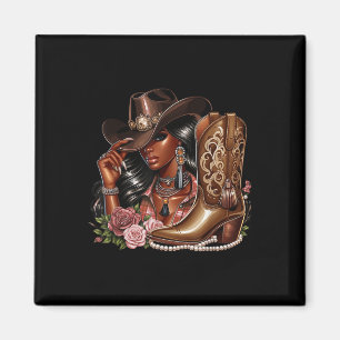 Zwarte Afro-Amerikaanse Cowgirl Western Country Te Magneet