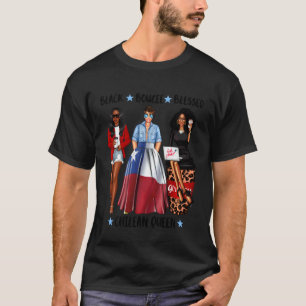 Zwarte Afro Chileense Koningin Sterke Chile Vlag T-shirt