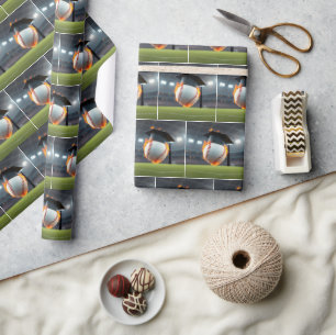 Zwarte afstudeerdop op een vlammende honkbal cadeaupapier