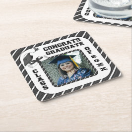 Zwarte Afstuderen Afstuderen School Party Onderzet Vierkante Kartonnen Onderzetter