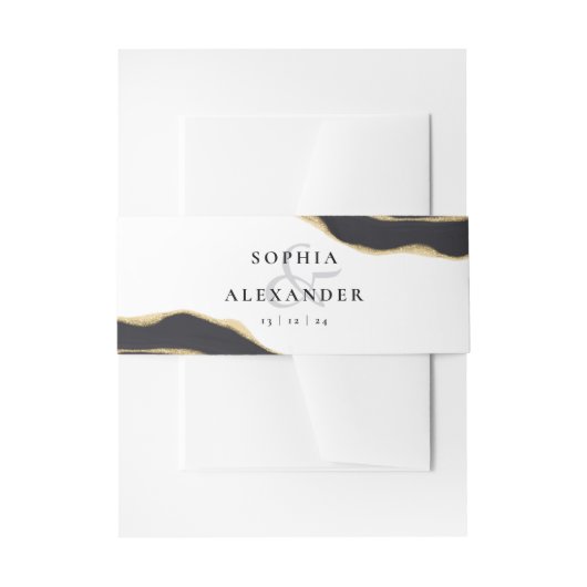 Zwarte agaat edelsteen met goud uitnodigingen wikkel (Voorkant Voorbeeld)