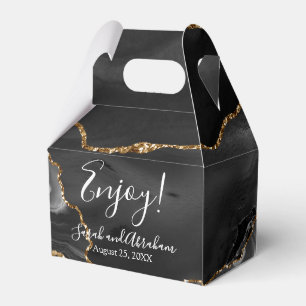 Zwarte agaat gouden glitter bruiloft favoriet doze bedankdoosjes