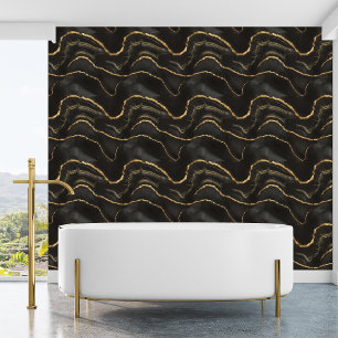 Zwarte Agaat Stone met Gouden Veining Peel en Stic Behang