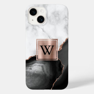 Zwarte Agaten Roze Goud Witte Marmer Monogram Case-Mate iPhone 14 Hoesje
