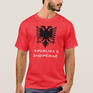 Zwarte Albanese adelaar op rode achtergrond T-shirt