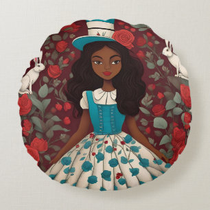 Zwarte Alice in Wonderland Rond Kussen